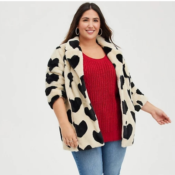 torrid Coat - Faux Fur Heart White Black NWT - Picture 2 of 8